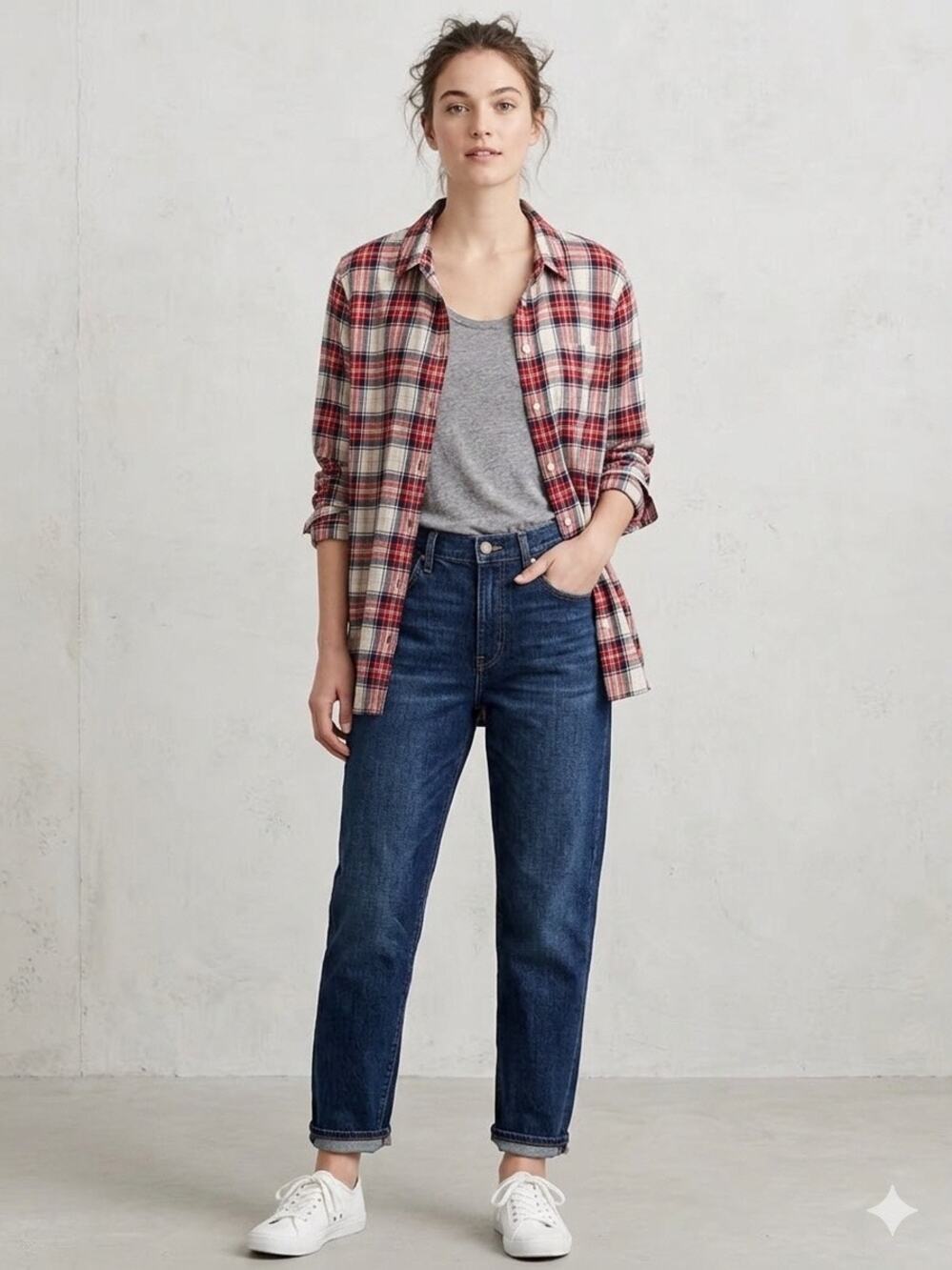 J.Crew Plaid Button Down Shirt Women XL Red White Blue Long Sleeve Cotton